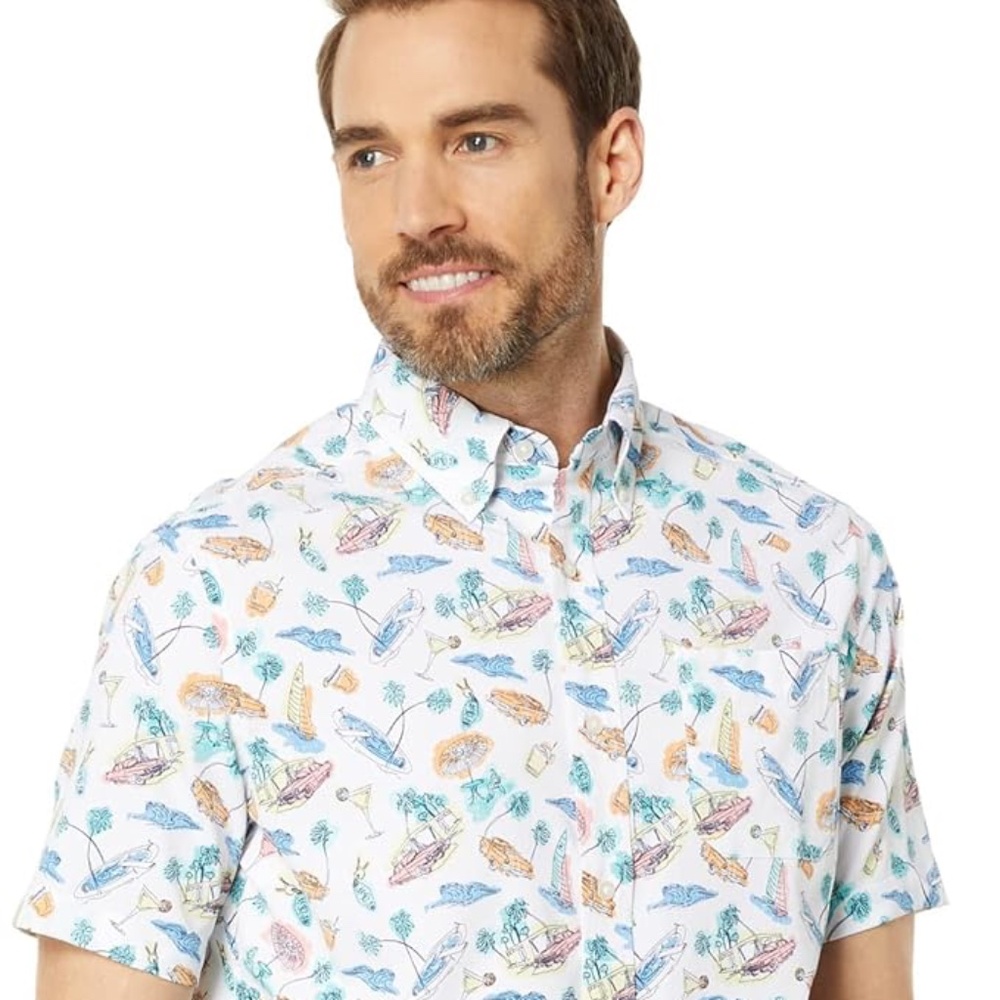 Southern Tide Short Sleeve Intercoastal Poolside View Sport Shirt Classic White